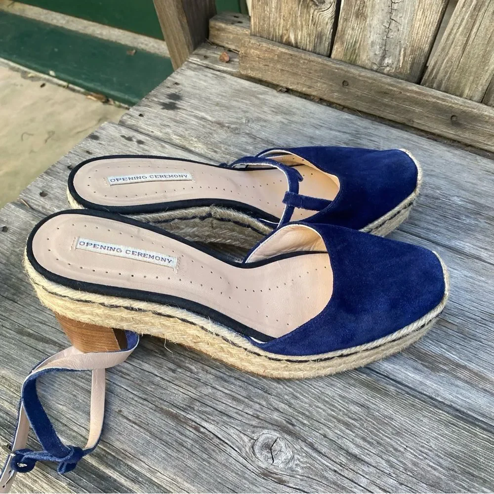 Opening Ceremony Blue Espadrille Wedge Sandals with Ankle Strap